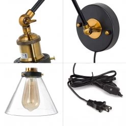 Modern LNC Glass Shade Swing Arm Wall Lamp