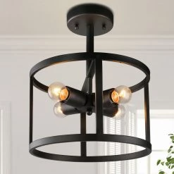LNC Black Drum Semi-Flush Mounts - 4 Lights-Clearance Lighting