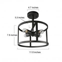 LNC Black Drum Semi-Flush Mounts - 4 Lights-Clearance Lighting