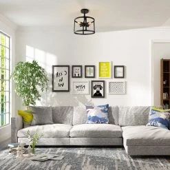 LNC Black Drum Semi-Flush Mounts - 4 Lights-Clearance Lighting