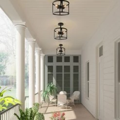 LNC Black Drum Semi-Flush Mounts - 4 Lights-Clearance Lighting