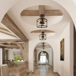 LNC Black Drum Semi-Flush Mounts - 4 Lights-Clearance Lighting