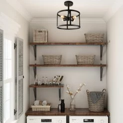 LNC Black Drum Semi-Flush Mounts - 4 Lights-Clearance Lighting