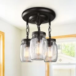 LNC Mason Jar Semi Flush Mount - 3 Lights Hot Sale
