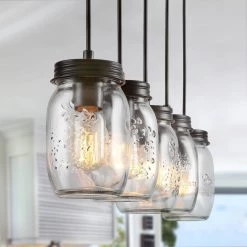 Modern LNC Linear Mason Jar Chandelier - 5 Lights Hot Sale