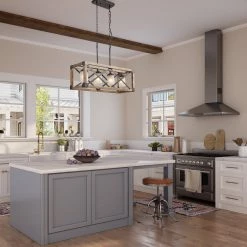 Lighting LNC Rectangle Box Chandelier - 4 Lights