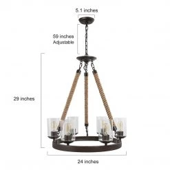 Google LNC Rope Wagon Wheel With Glass Shade Chandeliers - 6 Lights Hot Sale
