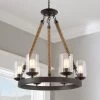 Google LNC Rope Wagon Wheel With Glass Shade Chandeliers - 6 Lights Hot Sale