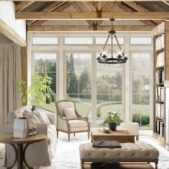 Google LNC Rope Wagon Wheel With Glass Shade Chandeliers - 6 Lights Hot Sale