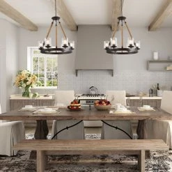 Google LNC Rope Wagon Wheel With Glass Shade Chandeliers - 6 Lights Hot Sale