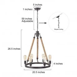 Lighting LNC Rope Wagon Wheel Chandeliers - 6 Lights-Clearance