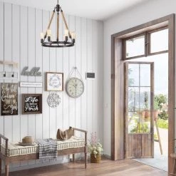 Lighting LNC Rope Wagon Wheel Chandeliers - 6 Lights-Clearance