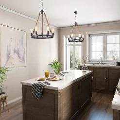 Lighting LNC Rope Wagon Wheel Chandeliers - 6 Lights-Clearance