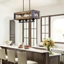 LNC Rectangle Box Chandelier - 3 Lights-Clearance