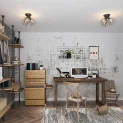 Lighting LNC Wire Cage With Pull String Flush Mounts - 3 Lights-Clearance