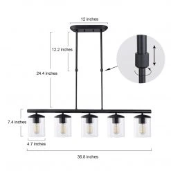 Modern LNC Linear Glass Shade Island Pendant - 5 Lights