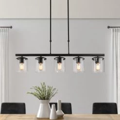 Modern LNC Linear Glass Shade Island Pendant - 5 Lights