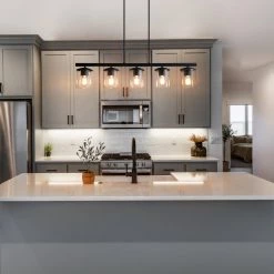 Modern LNC Linear Glass Shade Island Pendant - 5 Lights