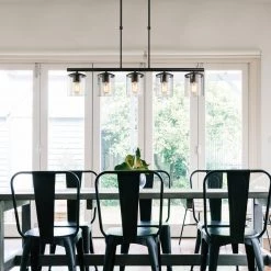 Modern LNC Linear Glass Shade Island Pendant - 5 Lights