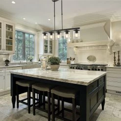 Modern LNC Linear Glass Shade Island Pendant - 5 Lights