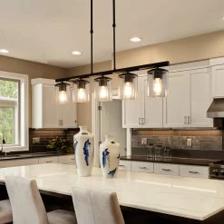 Modern LNC Linear Glass Shade Island Pendant - 5 Lights