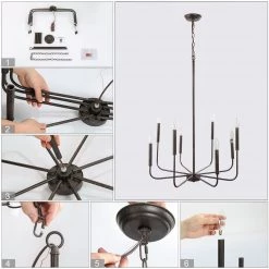 Modern Lighting LNC Simple Metal Black Chandelier - 8 Lights