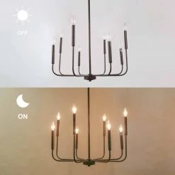 Lighting LNC Simple Metal Black Chandelier - 8 Lights-Open Box