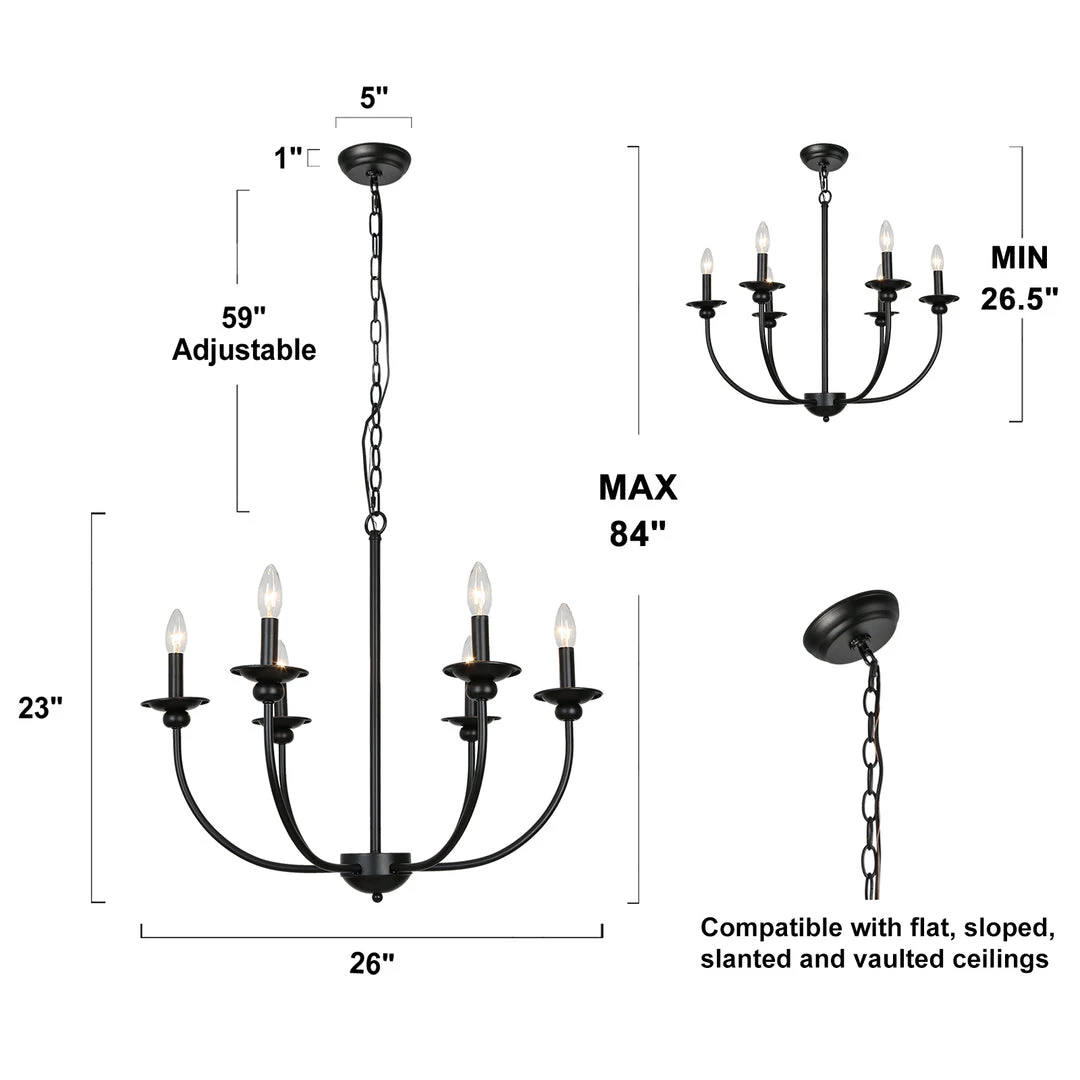 LNC Metal Black Chandelier - 6 Lights Hot Sale 7 LNC Metal Black Chandelier - 6 Lights Hot Sale