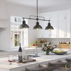 Lighting LNC Home - Linear Pot Lid Chandelier - 3 Lights-Open Box