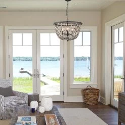 Lighting LNC Coastal Beaded Chandelier - 4 Lights-Clearance