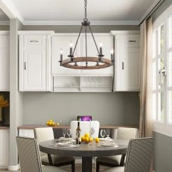 LNC Modern Wagon Wheel Chandeliers - 6 Lights