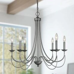 LNC Slim Metal Chandelier - 6 Lights-Clearance Lighting