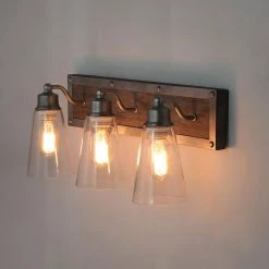 LNC Wooden Base Wall Sconce - 3 Lights Hot Sale