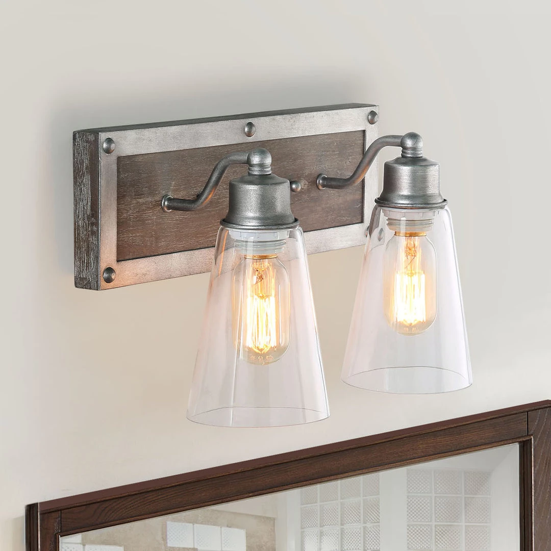 Lighting LNC Wooden Base Wall Sconce - 2 Lights-Clearance 3 Lighting LNC Wooden Base Wall Sconce - 2 Lights-Clearance