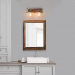 Lighting LNC Wooden Base Wall Sconce - 2 Lights-Clearance 24 Lighting LNC Wooden Base Wall Sconce - 2 Lights-Clearance
