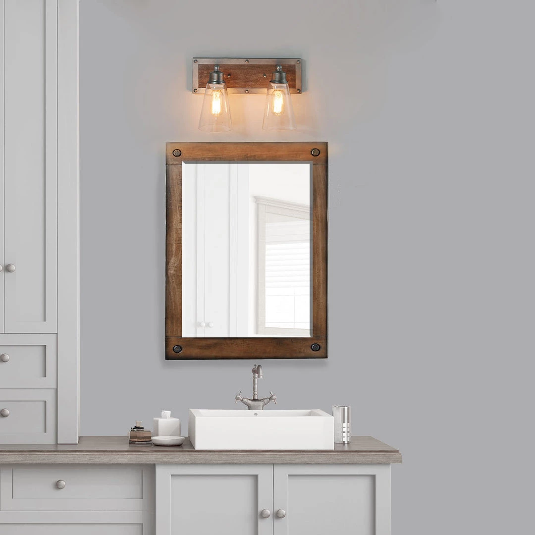Lighting LNC Wooden Base Wall Sconce - 2 Lights-Clearance 12 Lighting LNC Wooden Base Wall Sconce - 2 Lights-Clearance