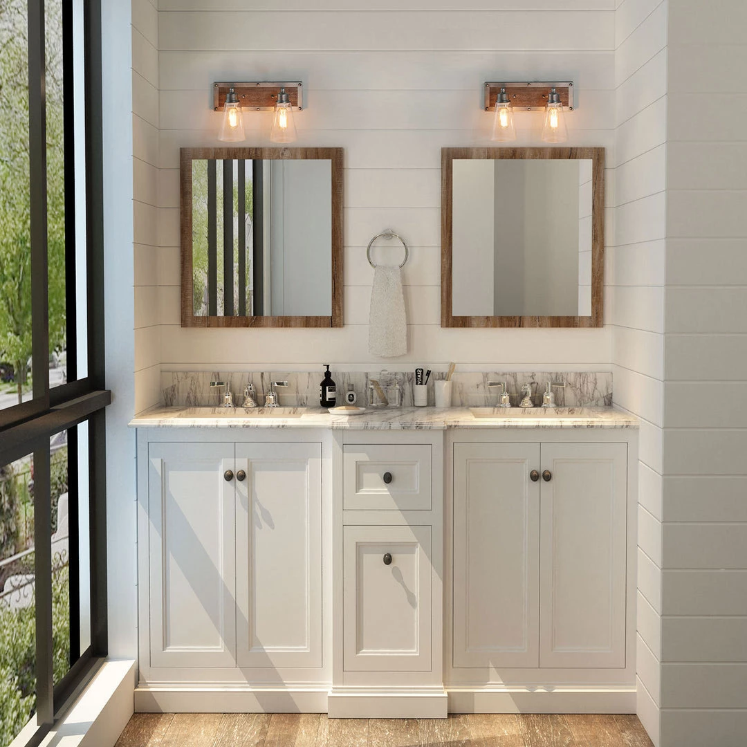 Lighting LNC Wooden Base Wall Sconce - 2 Lights-Clearance 4 Lighting LNC Wooden Base Wall Sconce - 2 Lights-Clearance