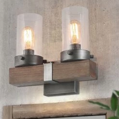 Hot Sale LNC Distressed Wood Wall Sconce - 2 Lights