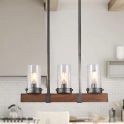 LNC Linear Rustic Wood Chandelier - 3 Lights Hot Sale