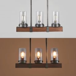 LNC Linear Rustic Wood Chandelier - 3 Lights Hot Sale