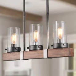 LNC Linear Rustic Wood Chandelier - 3 Lights Hot Sale