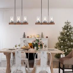 LNC Linear Rustic Wood Chandelier - 3 Lights Hot Sale