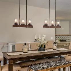 LNC Linear Rustic Wood Chandelier - 3 Lights Hot Sale