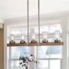 Hot Sale LNC Linear Rustic Wood Chandelier- 5 Lights
