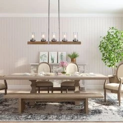 Hot Sale LNC Linear Rustic Wood Chandelier- 5 Lights