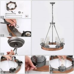 LNC Wagon Wheel Chandelier - 6 Lights