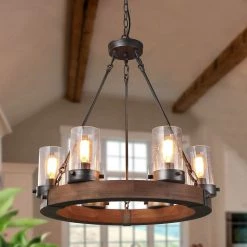 LNC Wagon Wheel Chandelier - 6 Lights-Open Box Lighting