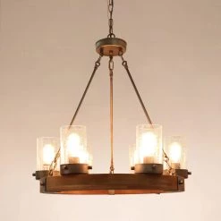 LNC Wagon Wheel Chandelier - 6 Lights-Open Box Lighting