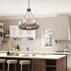 LNC Wagon Wheel Chandelier - 6 Lights-Open Box Lighting