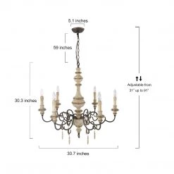 LNC Weathered Cottage Chandelier - 6 Lights-Open Box